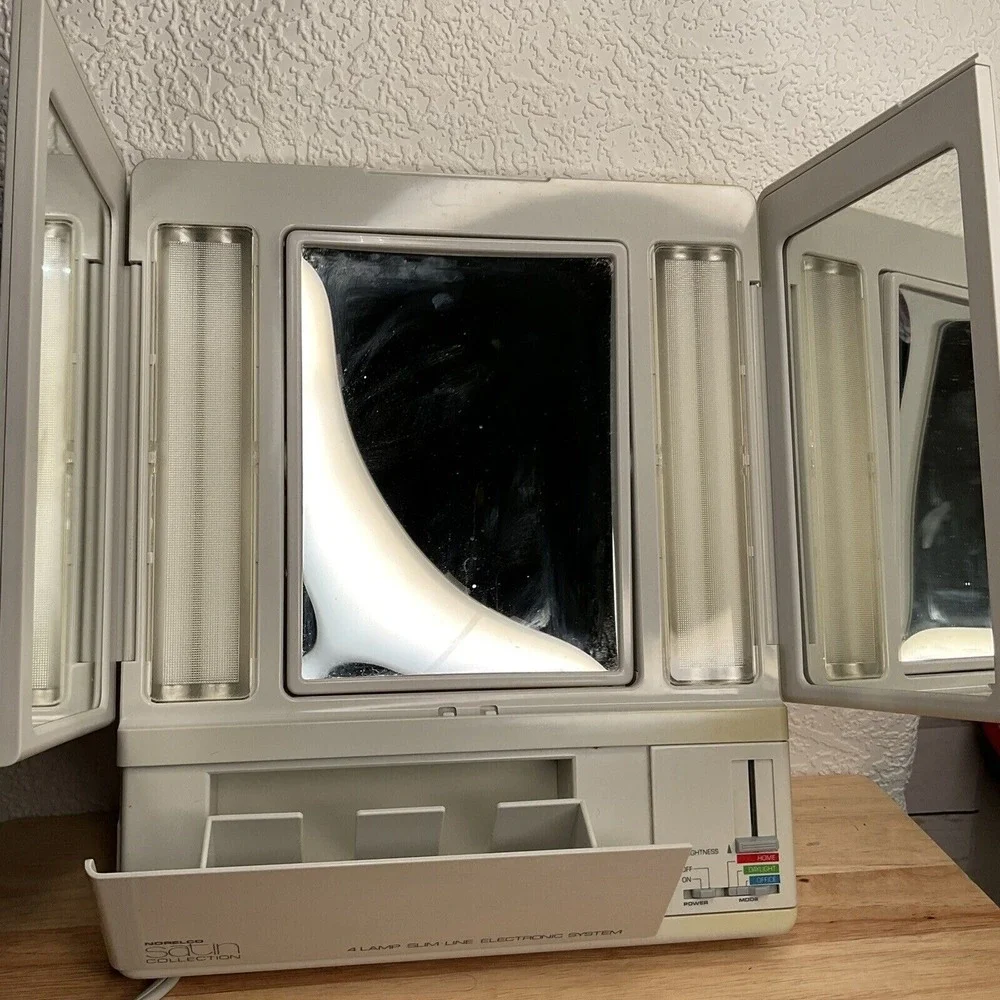 VTG Norelco‎ Satin Collection 4 Lamp Slim.Line Elactronic System Makeup Mirror